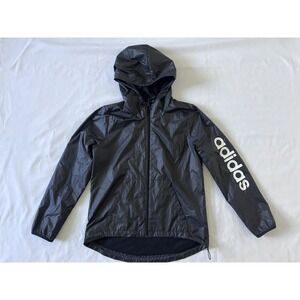 Adidas Women's Black Lightweight Windbreaker Hooded Full Zip Jacket Size M